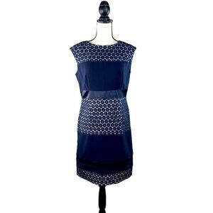 Lace detail Navy white sleeveless dress work career officeNWT 8P